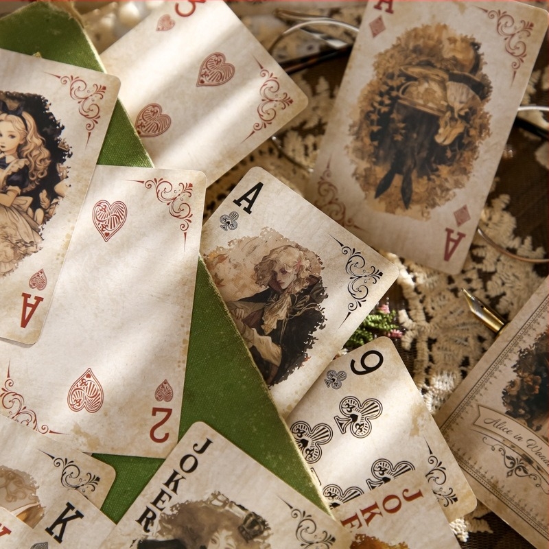 Карти за покер Mr. Paper – синя основа, ретро серия Алис, образователна игра с животни и пъзели, цветна кутия, за 14+