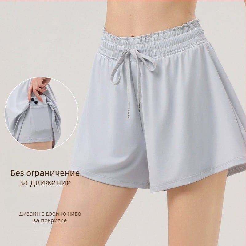 Женски спортен скорт с бързо изсъхване (87% нейлон, 13% спандекс) – материя: нейлон/спандекс, долна част: шорти, подходящ за йога, бягане и тенис (2025)