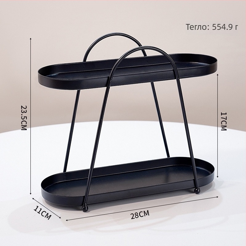 Двуетажна железна стойка за съхранение на бижута и козметика за настолен монтаж