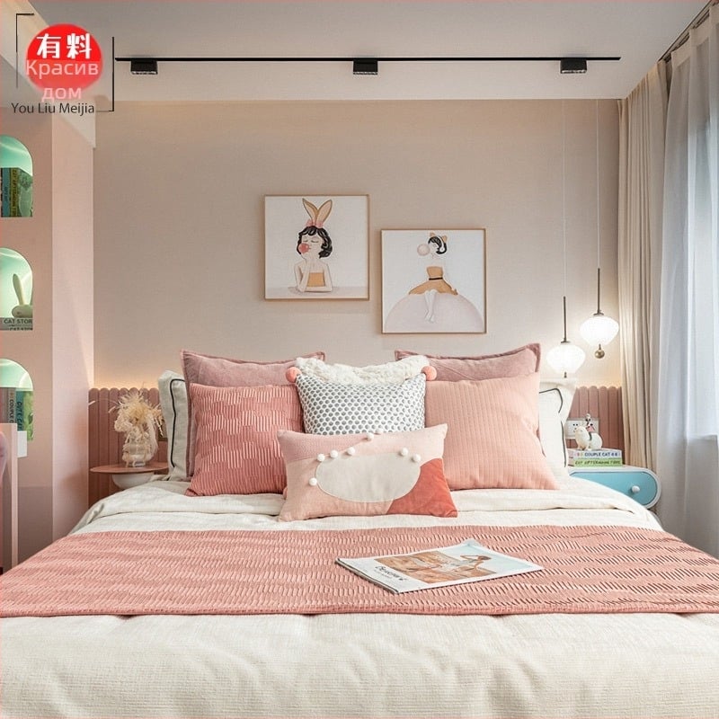 Северно-европейски стил комплект спално бельо за детска стая с възглавница за глава и покривало за края на леглото | Полиестерна материя | Персонализация налична | Солиден принт | Печат на лого наличен