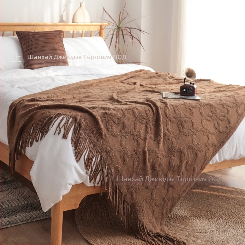 Луксозно кръгло одеяло за краищата на леглото – 100% акрил, 800G, стил светъл лукс, за хол/диван или спалня, друг вид завивка