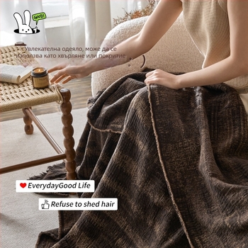 Винтажно висококачествено памучно одеяло с ресни, от памучна газова тъкан, ретро стил, 1.1–1.5 кг, реактивно боядисване, подходящо за пролет и есен