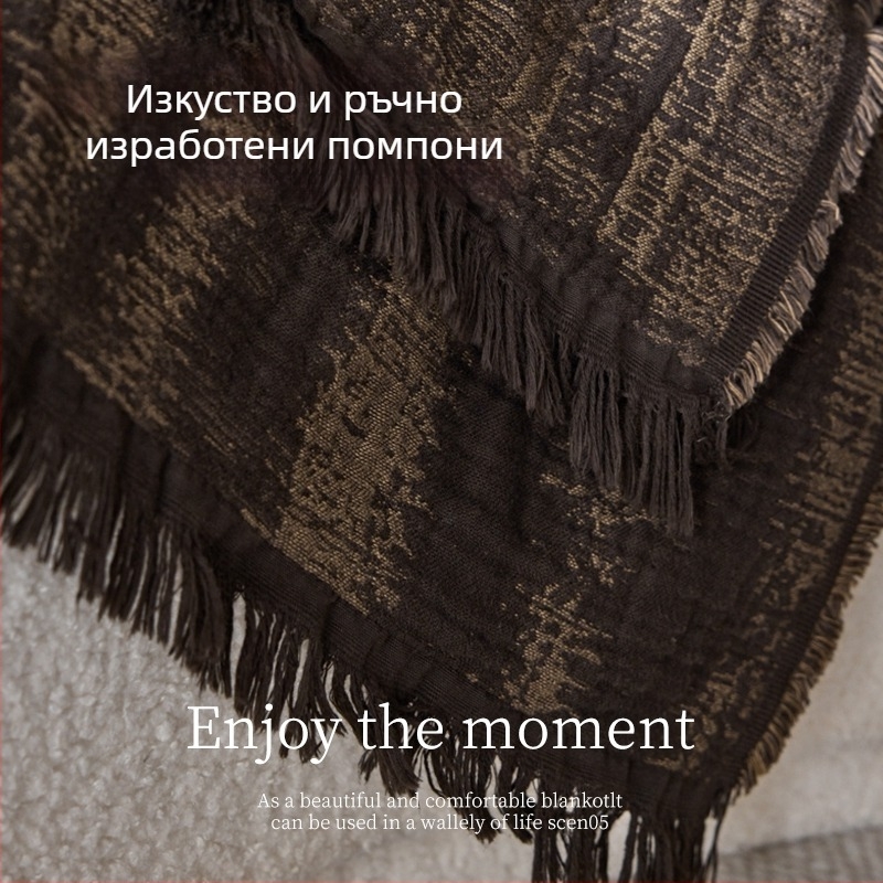 Винтажно висококачествено памучно одеяло с ресни, от памучна газова тъкан, ретро стил, 1.1–1.5 кг, реактивно боядисване, подходящо за пролет и есен