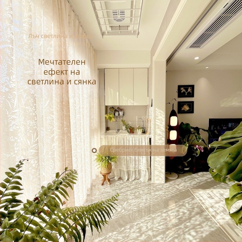 Френска жакардова завеса, полиестер, прозрачна, светъл лукс, за дневна, спалня и ресторант