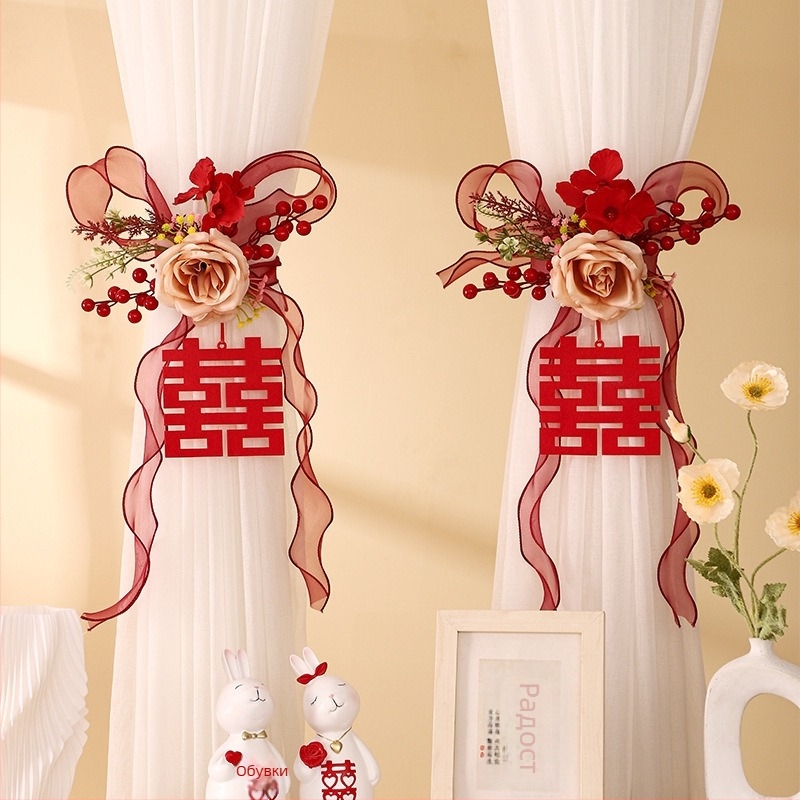 Сватбена завесна лента със символи за двойна радост за спалня и дневна — плат, опаковка OPP, марка The Trip, Размери: виж детайли