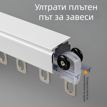 Завесна релса с прав трак, алуминиева сплав, монтаж отгоре или отстрани, единичен/двойна релса, безшумна лагер с ролки