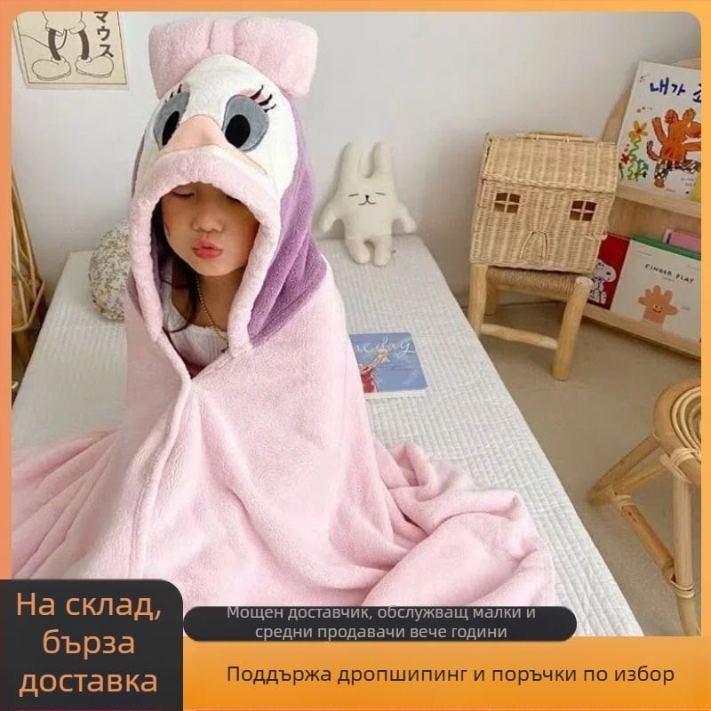 Детски халат за баня с качулка, микрофибър, попивателен и бързосъхнещ, 300-400 г, прежда 32, хавлия за баня/плажна