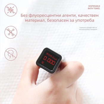 Еднократна кърпа за баня – вискозно влакно, водопоглъщане 0–5 с, плоско тъкане, индивидуално опакована, за пътуване