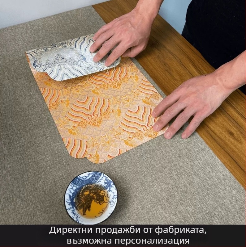 Сатенена чайна подложка с детайли от брокат, основа от полиестер, нов китайски стил, за учебно бюро