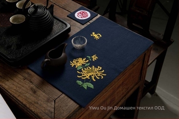 Комплект за бродерия за начинаещи – памучен материал, чайна подложка и подложка за чиния, стил Нов Китай, серия китайски мотиви
