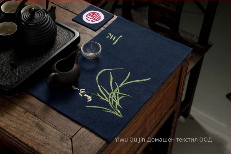 Комплект за бродерия за начинаещи – памучен материал, чайна подложка и подложка за чиния, стил Нов Китай, серия китайски мотиви