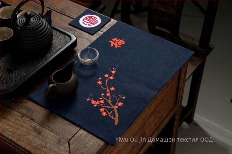 Комплект за бродерия за начинаещи – памучен материал, чайна подложка и подложка за чиния, стил Нов Китай, серия китайски мотиви