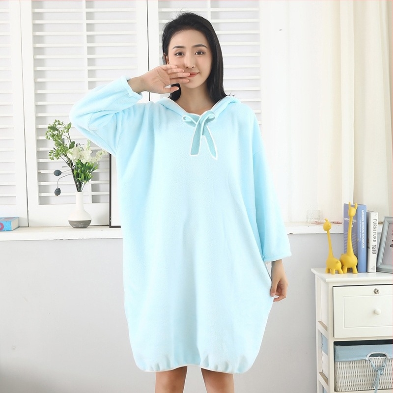 Халат за баня с качулка, дълги ръкави, зимен модел за жени, коралов велур