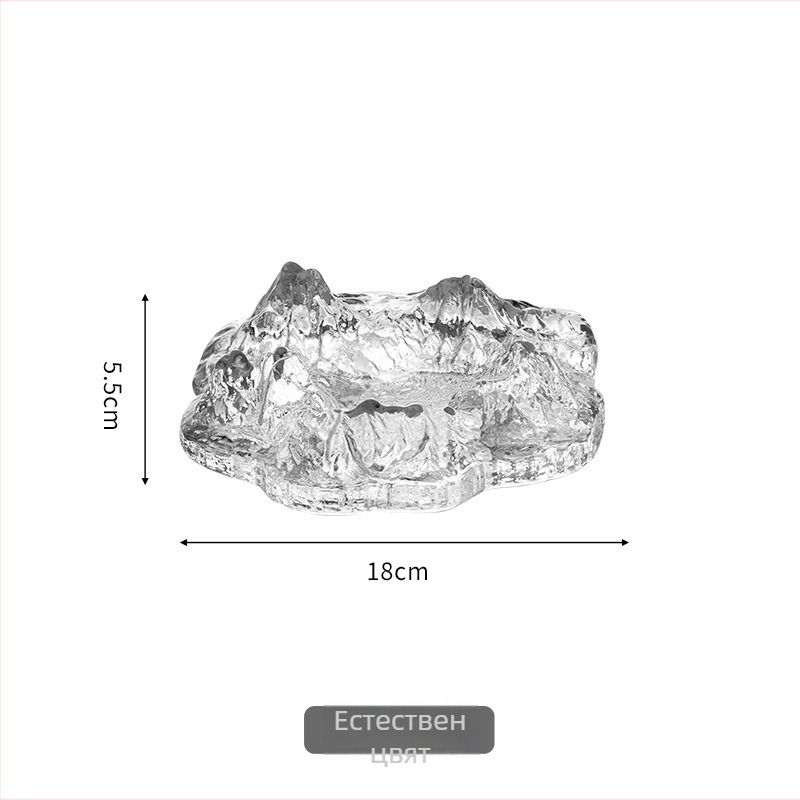 Стъклен пепелник в европейски стил с мотив айсберг и снежна планина; декоративен, колекционерски и за съхранение, подходящ за дом, бар или офис.