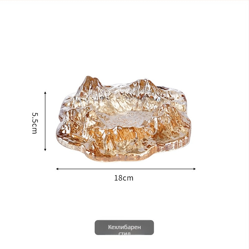 Стъклен пепелник в европейски стил с мотив айсберг и снежна планина; декоративен, колекционерски и за съхранение, подходящ за дом, бар или офис.