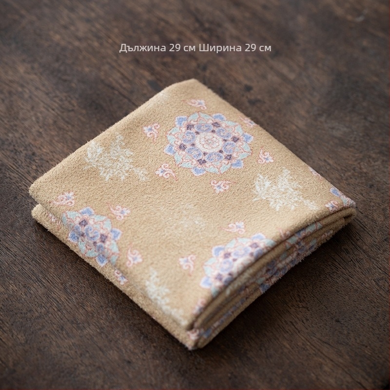 Benlong Gold велурена печатана двустранна абсорбираща чайна кърпа | Ретро печат, мек памук, чайна подложка | Нов китайски стил