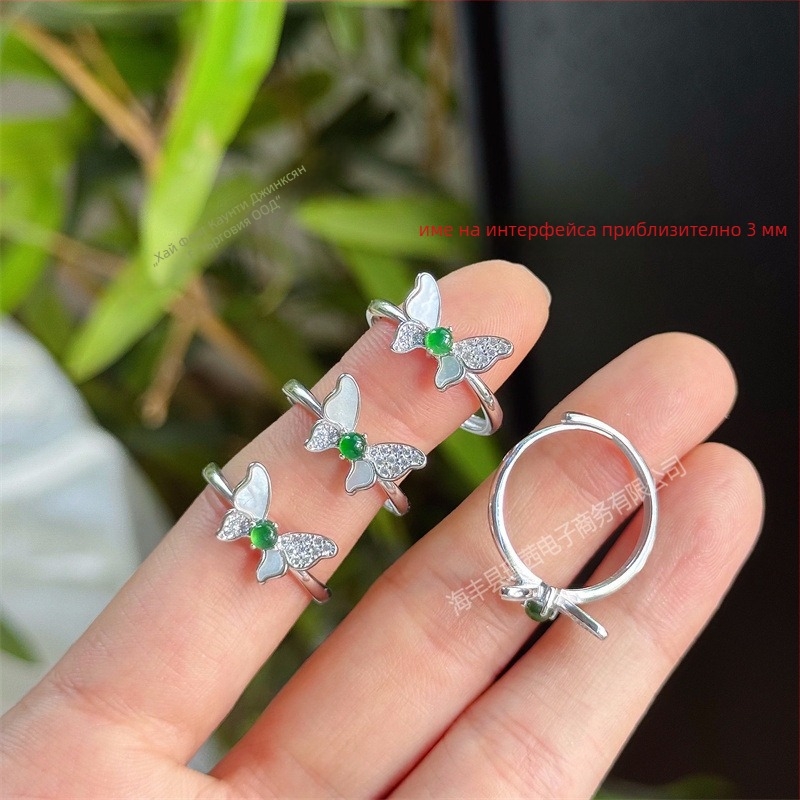 Пръстен от S925 сребро, инкрустира натурален нефрит, мотив пеперуда, дизайн с лък, унисекс, семпъл стил