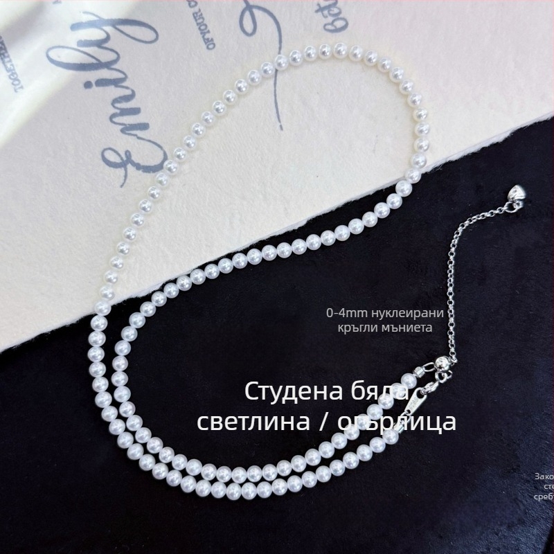 Колие от пресноводни перли с идеално кръгли перли, 925-сребърни детайли, ръчно ковано, стил вдъхновен от природата