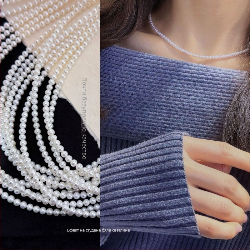 Колие от пресноводни перли с идеално кръгли перли, 925-сребърни детайли, ръчно ковано, стил вдъхновен от природата