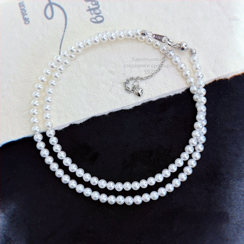 Колие от пресноводни перли с идеално кръгли перли, 925-сребърни детайли, ръчно ковано, стил вдъхновен от природата