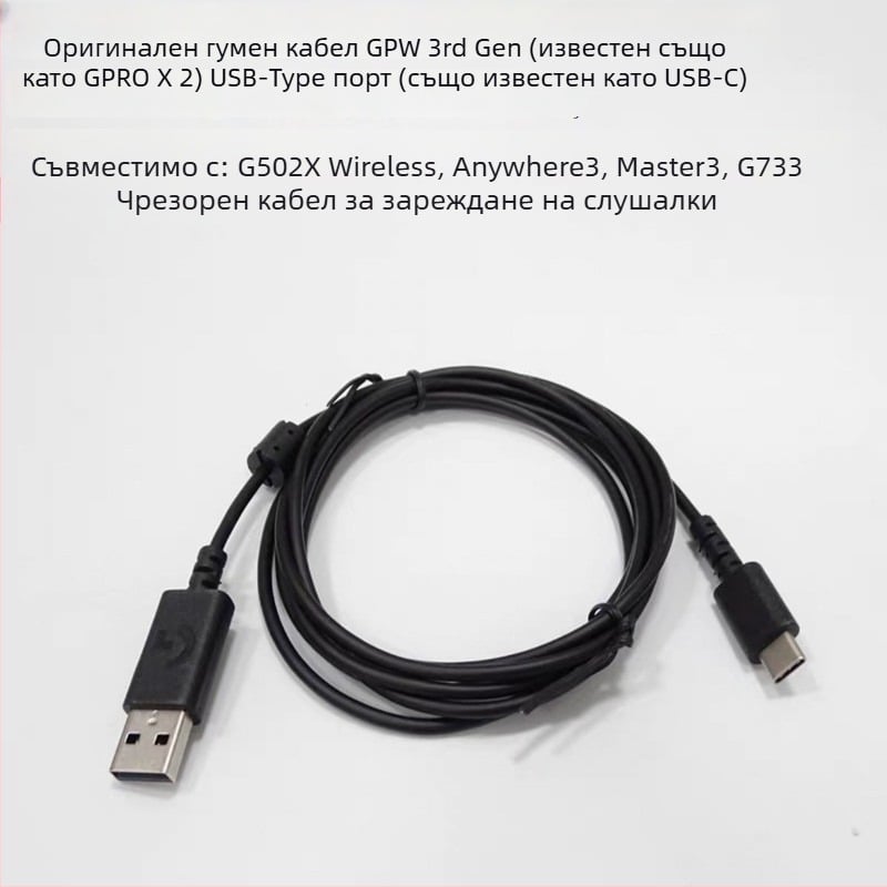 USB кабел за мишка, съвместим с GPW1/GPW2 и G102/G302/G402/G502 Hero/G303/G403/G300/G300S; Micro USB интерфейс