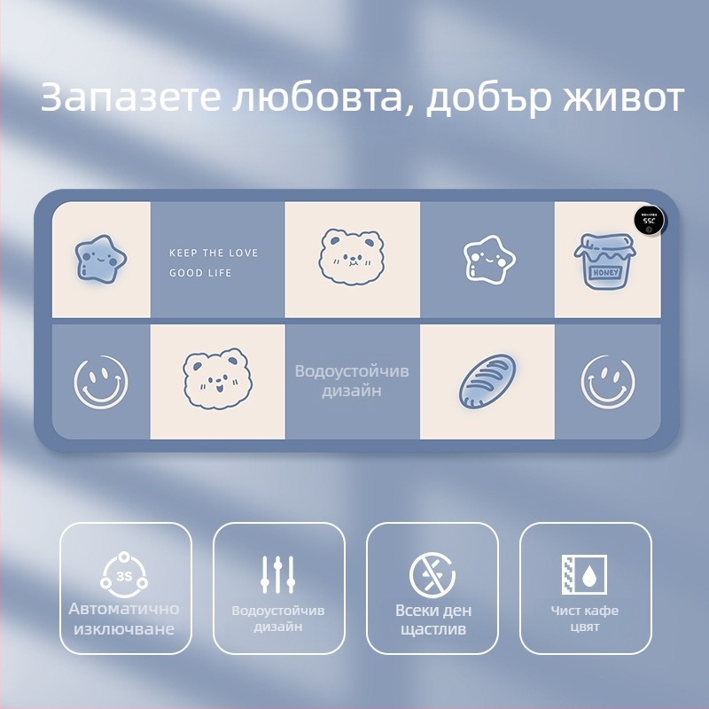 Голяма нагряваща подложка за мишка за бюро, карикатурен дизайн, регулирана температура, алуминиево разсейване на топлината, кожена повърхност, подходяща за офис и учене