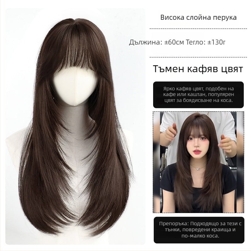 Перука с дълга права коса и бретончета; материал: тел с висока температура; механизъм на изработка; марка Chu Chu