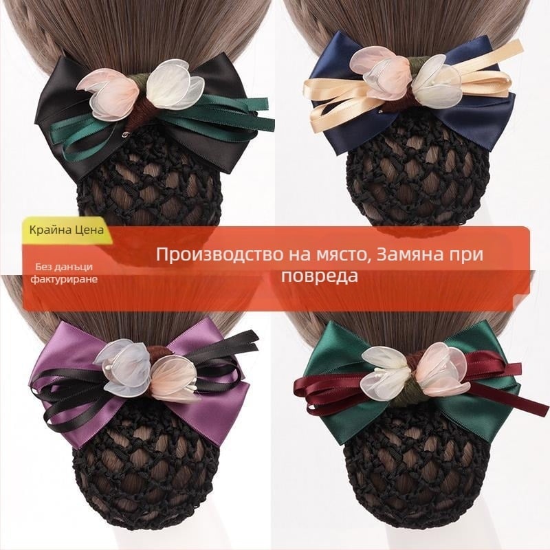 Мрежа за коса с цвете и панделка, ръчна изработка, японско-корейски стил, модел C07