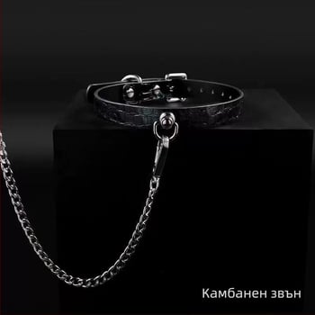 Кожено колие с Т-образна халка, геометричен дизайн, висулка от сплав, водно-вълнова верижка