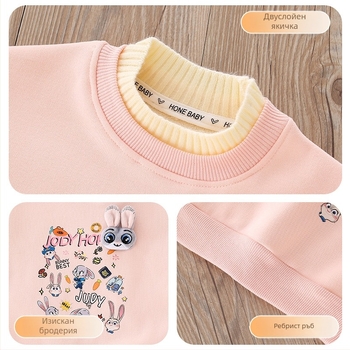 Детска памучна суитшърт за момичета, casual стил, 60% памук, за възраст 3–8 г., Зимен сезон 2024