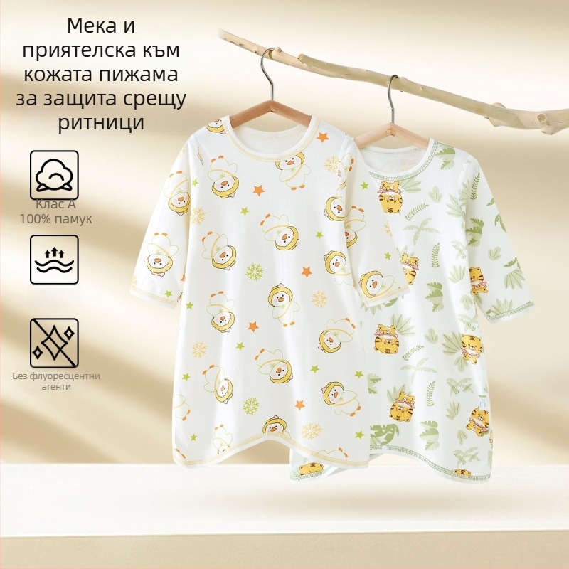 Бебешки памучен пижама-комбинезон с дълги ръкави, защита на корема, за новородени 0–12 месеца (до 80 см), 100% памук, пролетно‑есенен