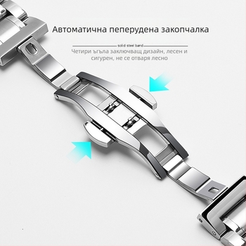 Петлинкова каишка за часовник от неръждаема стомана с пеперудена закопчалка, унисекс, издръжлива, водоустойчива и устойчива на изпотяване