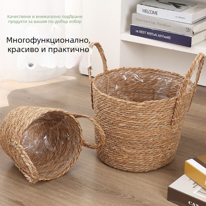 Кошница за цветя от bulrush, модерна поставка за растение, тъкана полуручно и полу-механично, за украса