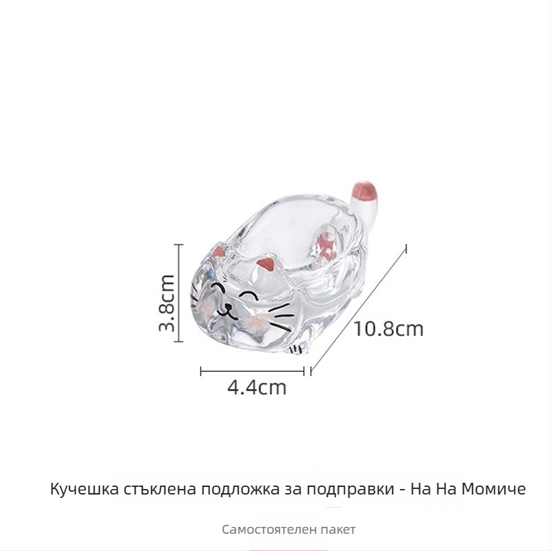 Стъклена чиния за сосове с котешки мотив, неравна форма, творчески стил, термоустойчива, ръчно рисувана повърхност