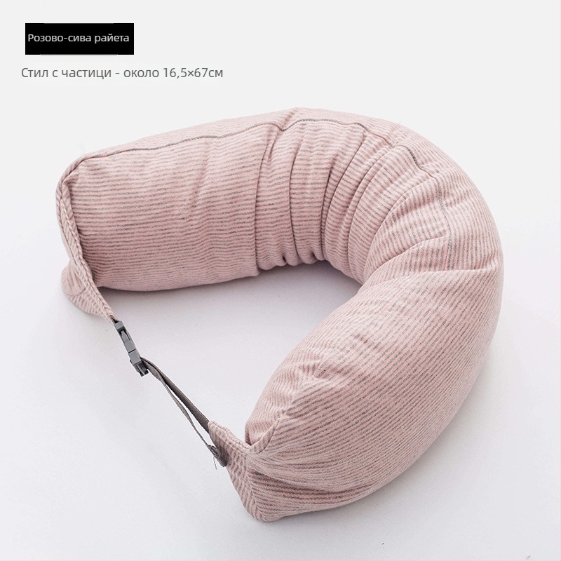 U-образна възглавница за шия за пътуване, пълнеж от частици пяна, 100% памук, японски стил, за възрастни