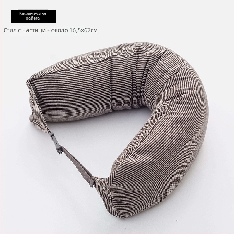 U-образна възглавница за шия за пътуване, пълнеж от частици пяна, 100% памук, японски стил, за възрастни