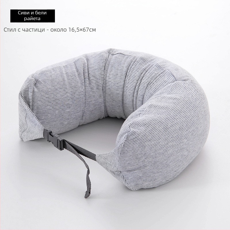 U-образна възглавница за шия за пътуване, пълнеж от частици пяна, 100% памук, японски стил, за възрастни