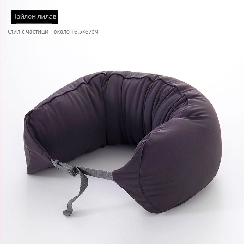 U-образна възглавница за шия за пътуване, пълнеж от частици пяна, 100% памук, японски стил, за възрастни