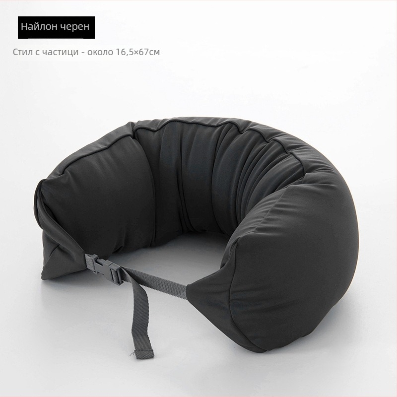 U-образна възглавница за шия за пътуване, пълнеж от частици пяна, 100% памук, японски стил, за възрастни