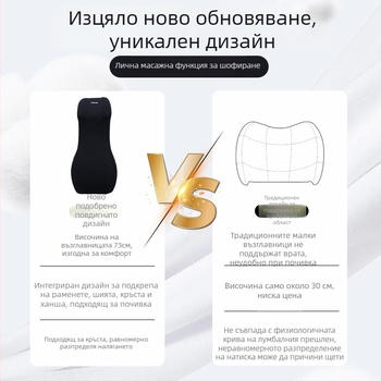 Автомобилна възглавничка за лумбална опора със интегриран подглавник, едночастов дизайн, пълнеж от паметен памук, подложка за седалката на водача