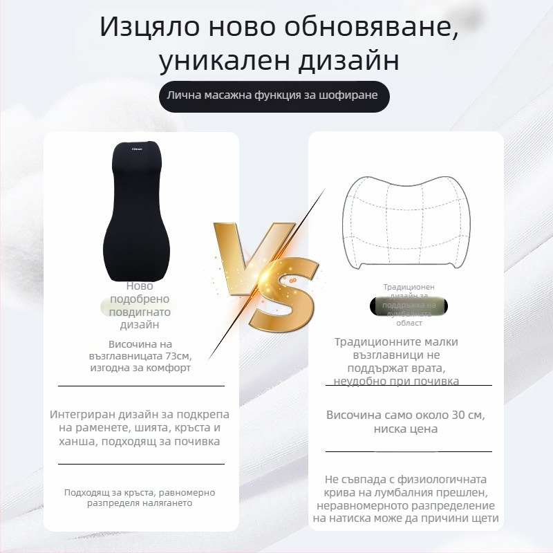 Автомобилна възглавничка за лумбална опора със интегриран подглавник, едночастов дизайн, пълнеж от паметен памук, подложка за седалката на водача