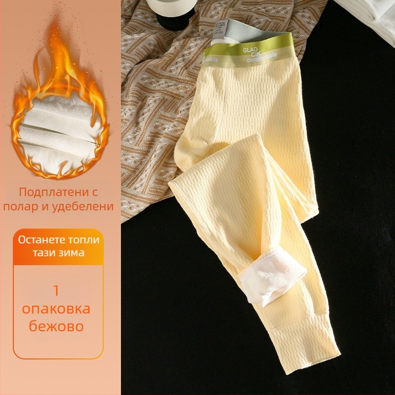 Мъжки памучни термо панталони с подплата от флис, дебел жакардов модел за зима