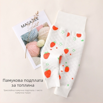 Бебешки панталони от 100% памук, топли еднослойни, висока талия за защита на корема, плоден принт, за бебета 0–1 година