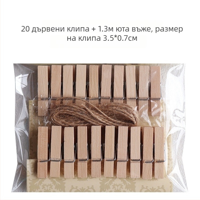 Дървена щипка за снимки със конопен канап за стенен дисплей – подходяща за стая и класна стая. Марка: Other; Материал: дърво; Тип на продукта: Hand ledger.