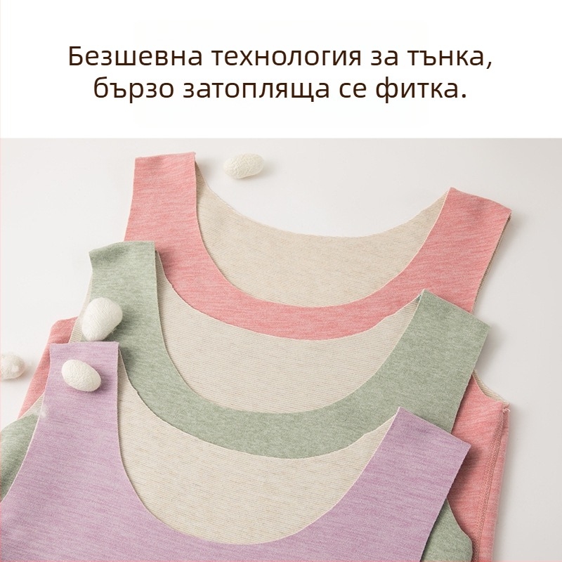 Термичен елек за жени, коприна‑вълна смес с De Velvet велурена подплата, подплатен с флийс, дебелина 251–300 g/m2, пуловер с кръгло деколте, едноцветен, оформя силуета