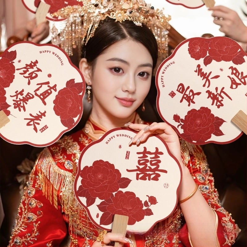 Сватбен фен за булка и шаферки – двустранен, хартиен, марка Luan wu, за сватбени снимки