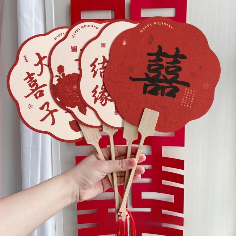 Сватбен фен за булка и шаферки – двустранен, хартиен, марка Luan wu, за сватбени снимки