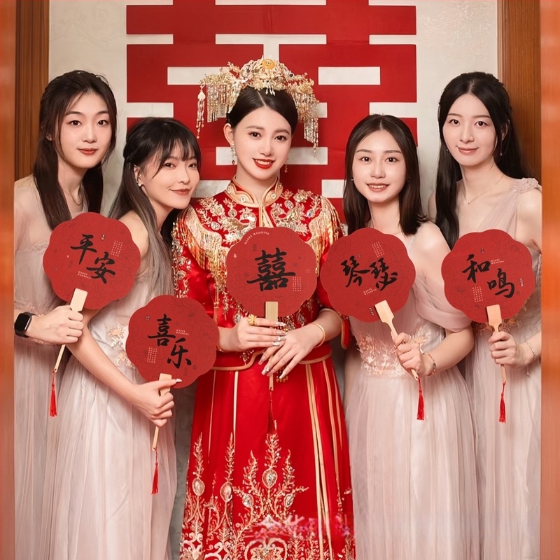 Сватбен фен за булка и шаферки – двустранен, хартиен, марка Luan wu, за сватбени снимки