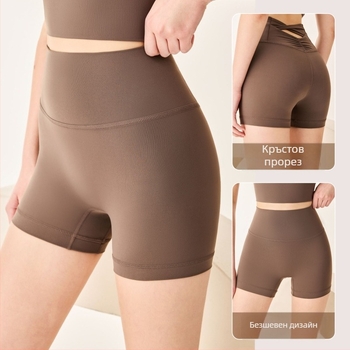 Дамски спортни къси панталони за колоездене с висока талия и повдигане на седалището, три четвърти дължина; подходящи за йога и пилатес; найлон 79% + спандекс 20%