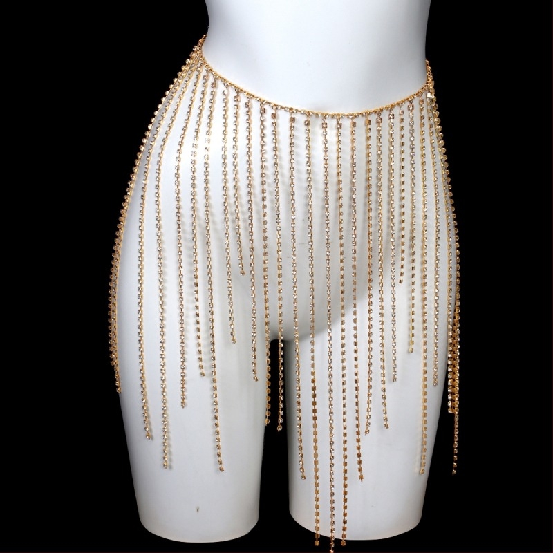 Телесна верига с rhinestone кристали, инкрустиране на изкуствени камъни, геометричен дизайн, електроплакиране